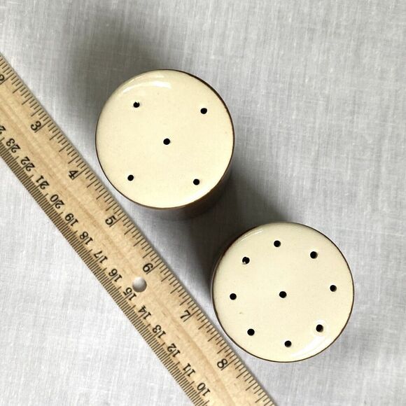 Brown Cream Off White Ivory Salt & Pepper Shakers MCM Vintage Retro Minimalist - Picture 5 of 6